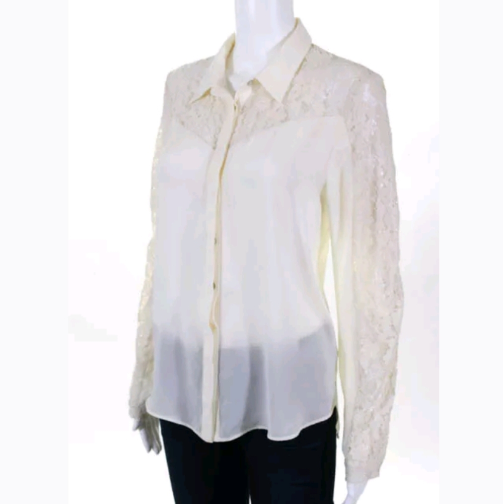 ZARA BASIC CREAM LACE LONG SLEEVE BUTTON UP SHIRT - Picture 2 of 4